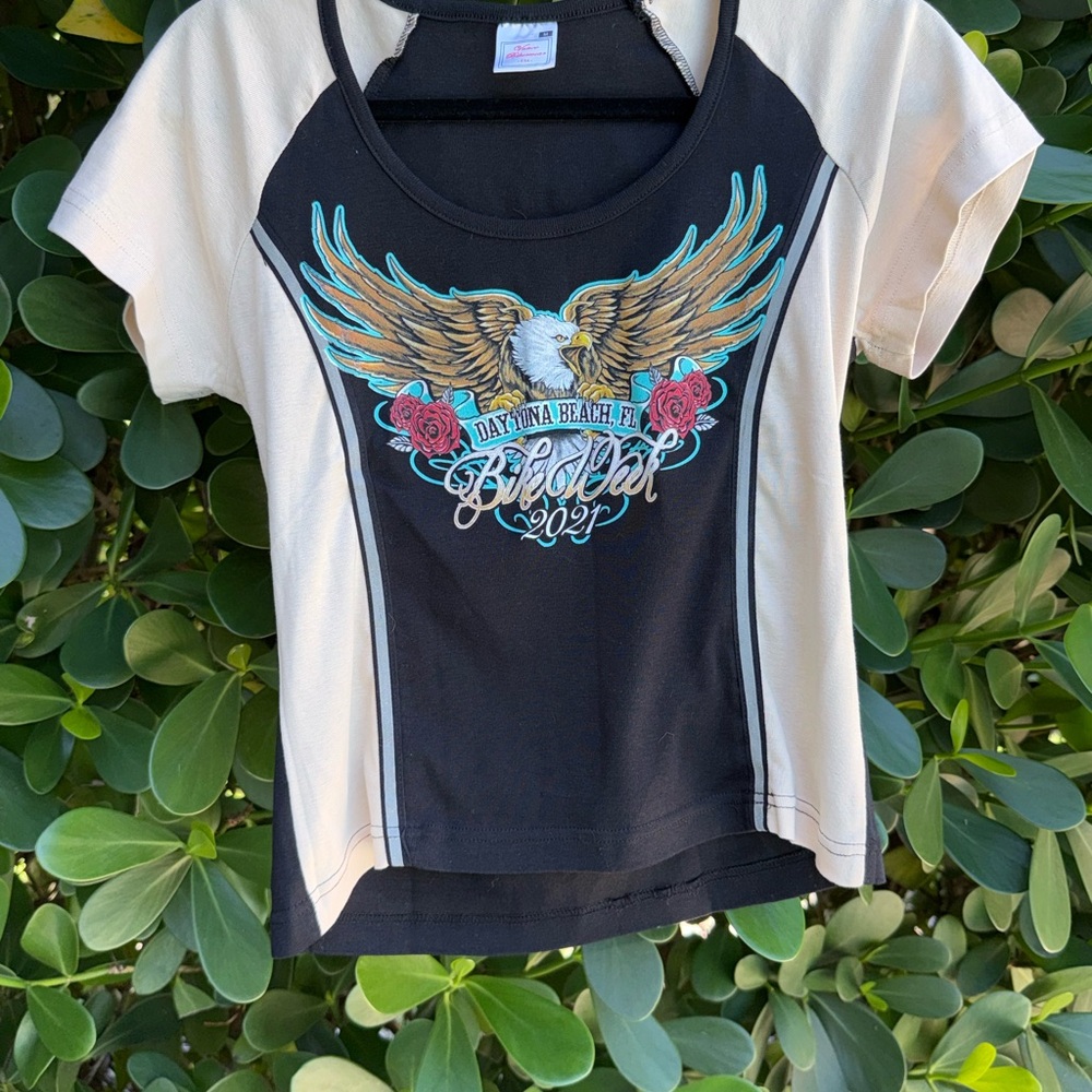 Graphic Eagle Daytona Beach Bike Week 2021 Tee in Black & Cream